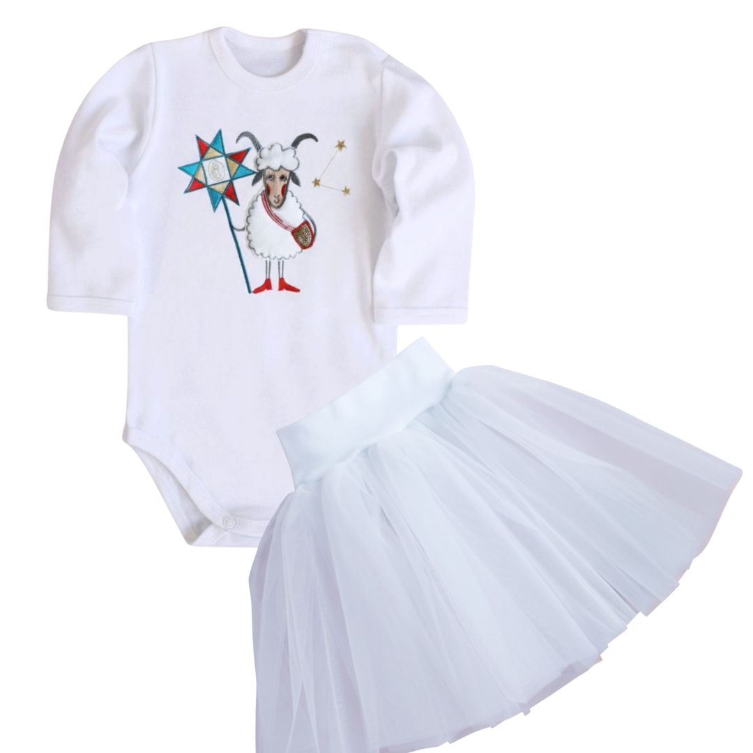 Дитячий комплект вишитий боді з спідничкою Коза-колядник