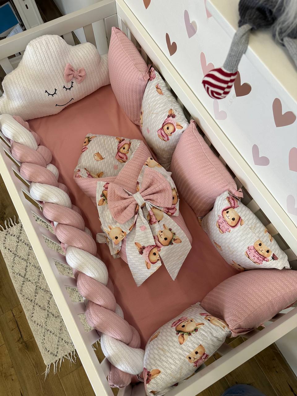 В ліжечко набір Babys «Хмаринка» рожевий зайчики