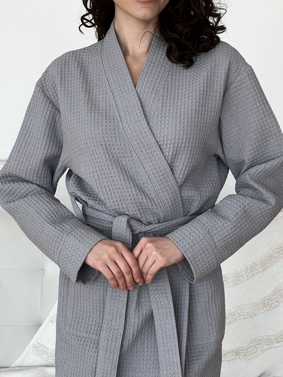 Жіночий вафельний халат COSY довгий, сірий.