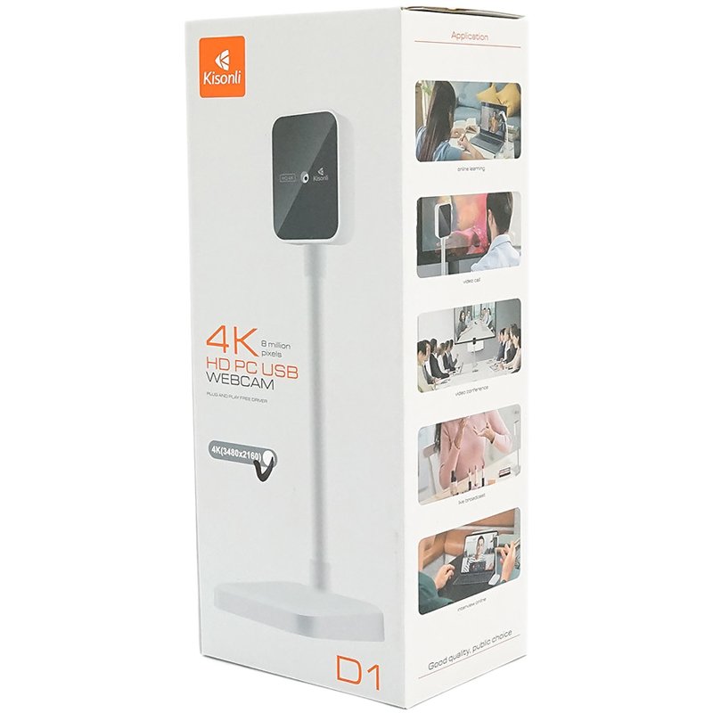 Веб-камера Kisonli D1 Standing з мікрофоном 4K auto-focusing White