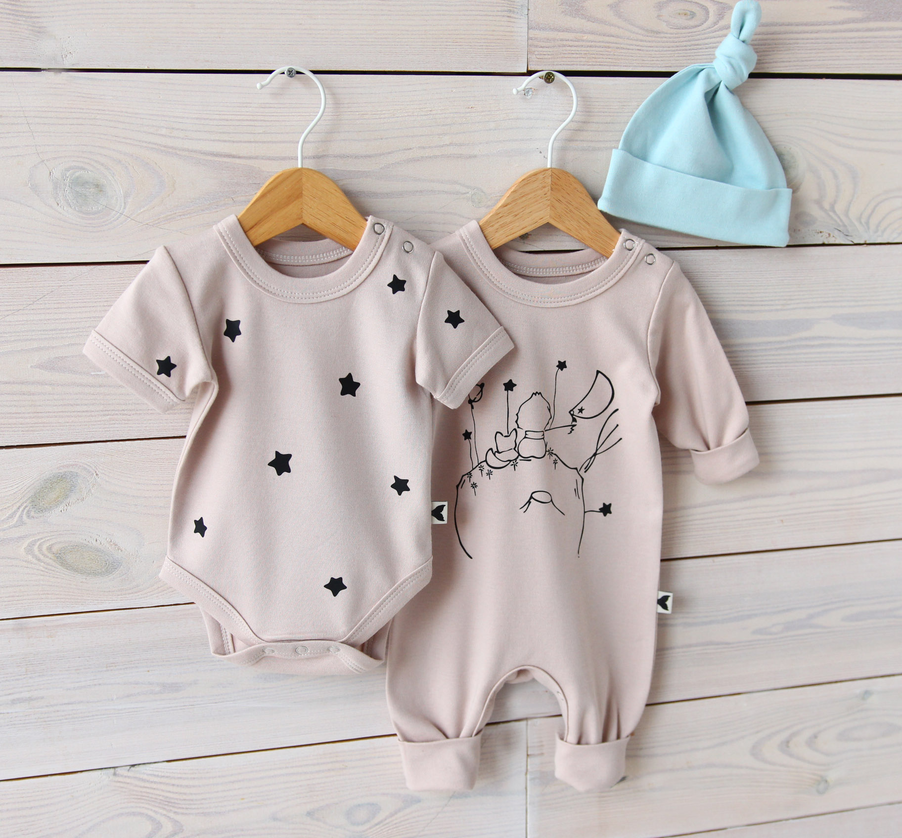 Комплект ромпер Маленький принц, бодік та шапочка для новонародженого