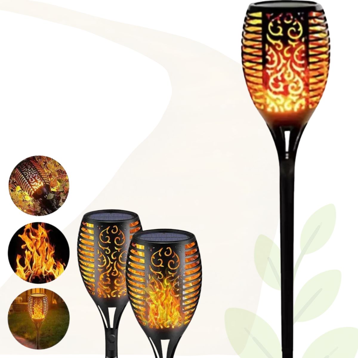 Садовий світильник Solar Flame 109 см, 96 LED, ефект живого полум’я, IP65