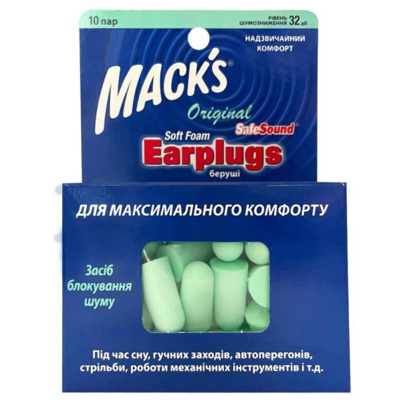 Пінні беруші для сну Mack's Original Safe Sound 10 пар м'ятного кольору