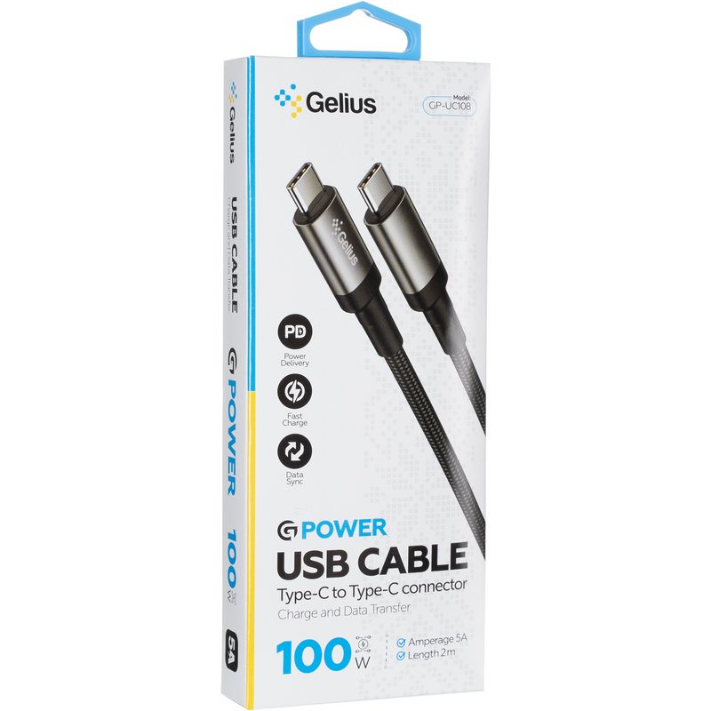 Кабель USB Gelius G-Power GP-UC108 Type-C to Type-C (2m) (100W) Black