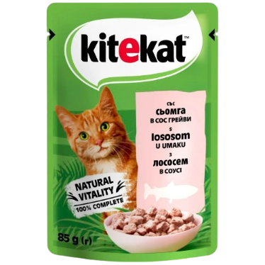 Вологий корм для кішок Кітікет (Kitekat) з лососем у соусі, 85 г