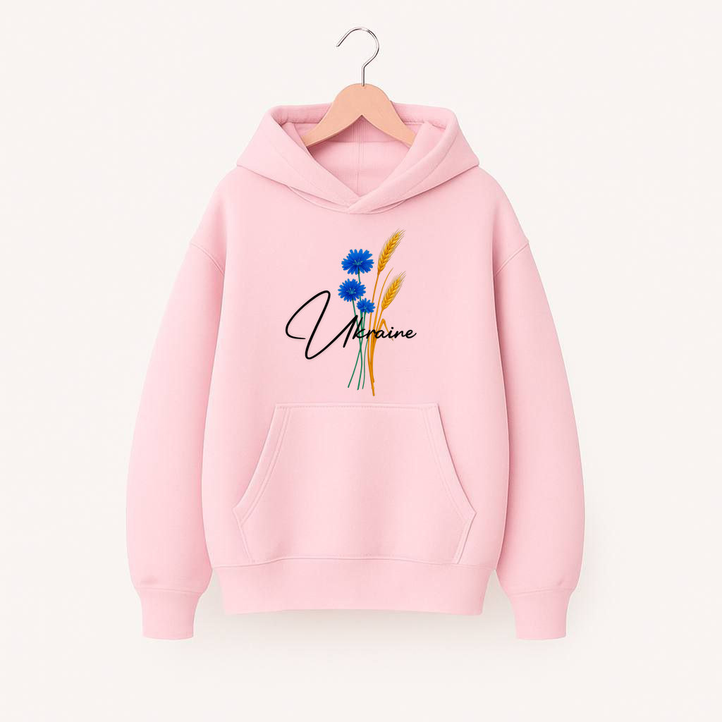 ХУДІ  ОВЕРСАЙЗ РОЖЕВИЙ  З ПРИНТОМ "КОЛОСОК УКРАЇНА"