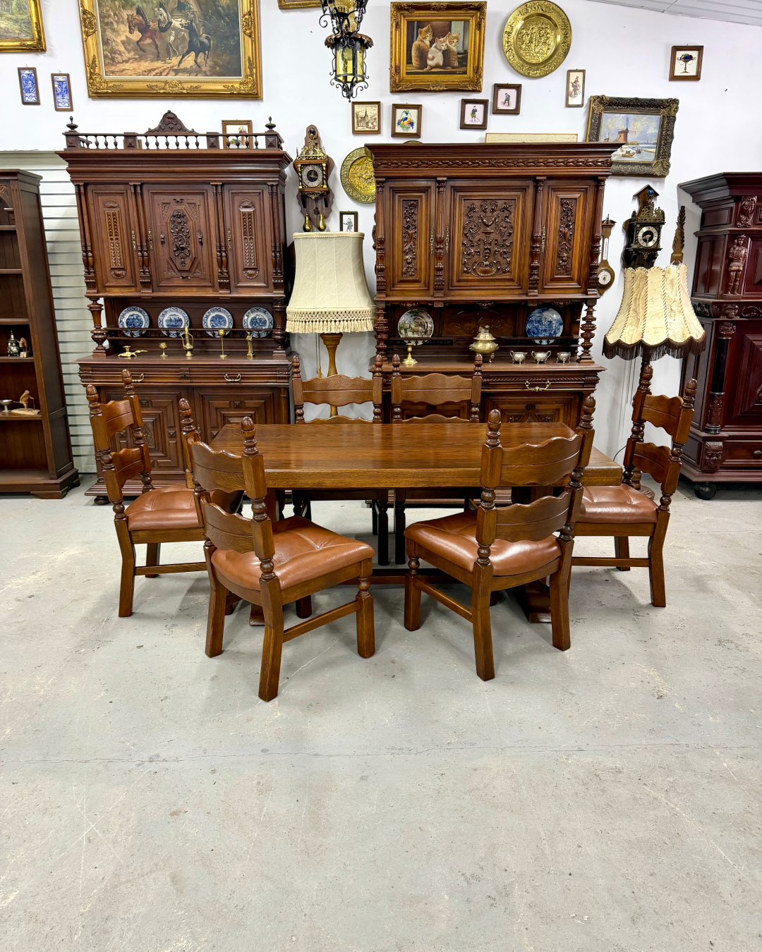 Величний дубовий обідній набір: Стіл та 6 стільців