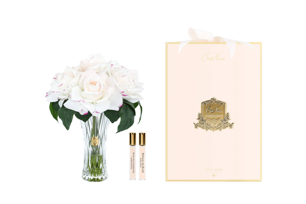 Аромаквіти Cote Noire Charente Seven Rose in Blush & Gold Badge - букет із 7 ніжно-рожевих троянд у скляній вазі
