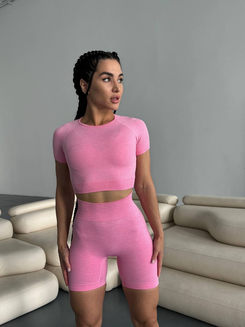 Комплект топ та вело без Пуш ап в рожевому кольорі