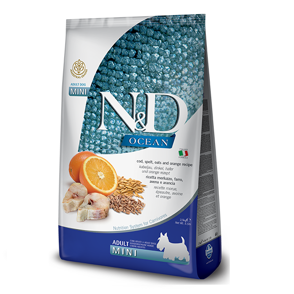 Фарміна дог сух N&D Low Grain Ocean ADULT MINI з тріскою та апельсином 2,5 kg 36599