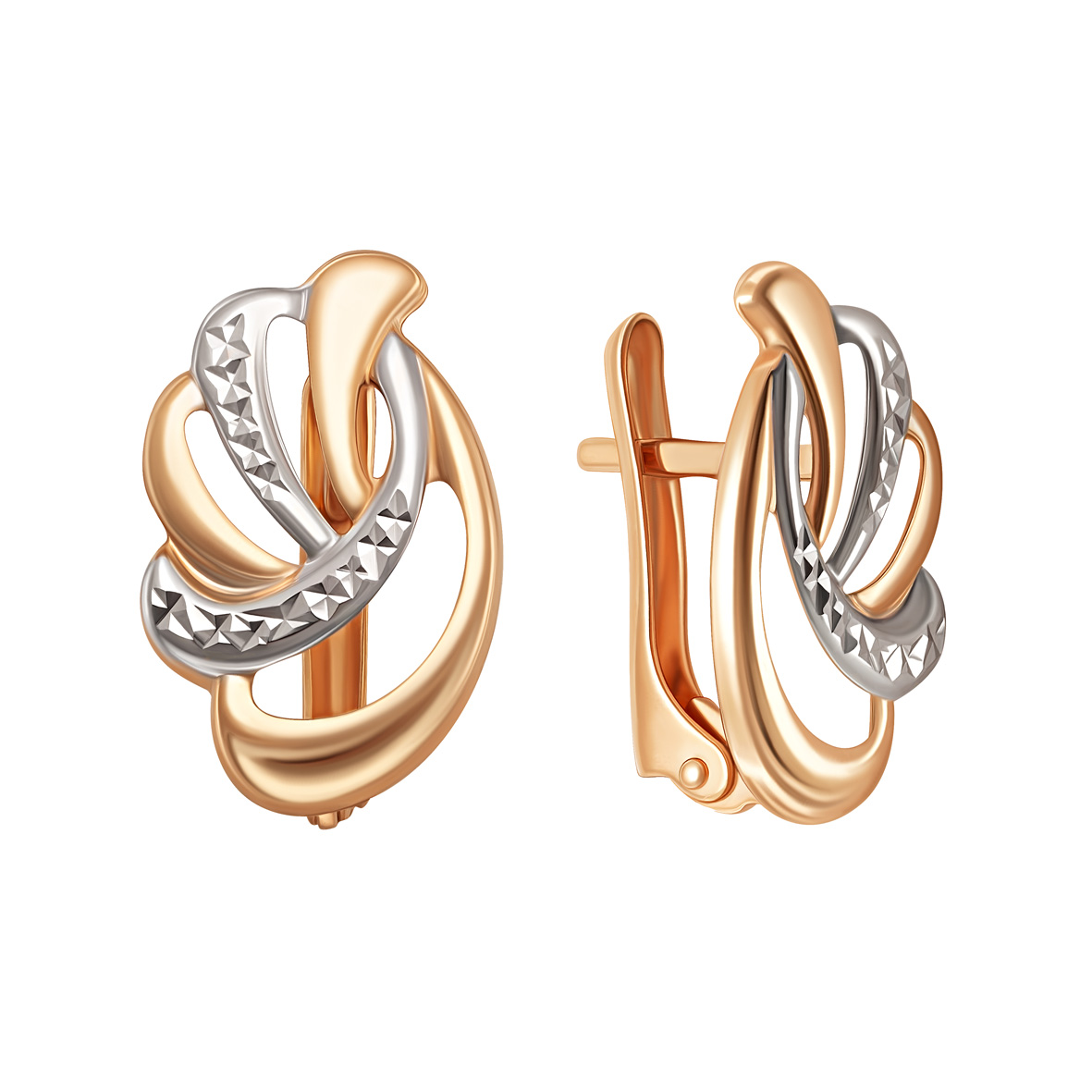 Goldene Ohrringe „Bicolor Eleganz“ – 585er Gold mit Diamantschliff