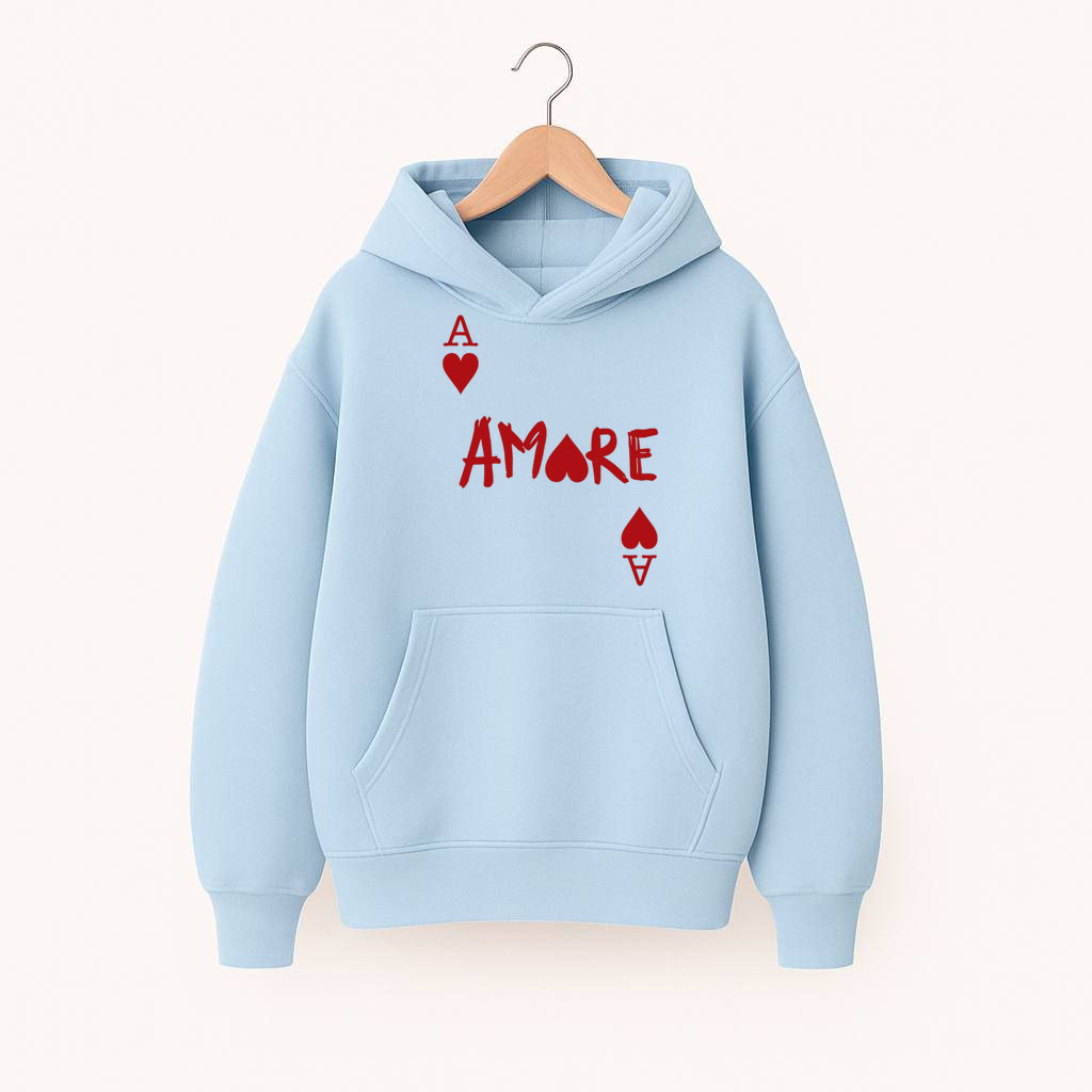 ХУДІ БЛАКИТНЕ ОВЕРСАЙЗ БЕЗ УТЕПЛЕННЯ З ПРИНТОМ "АМОРЕ"