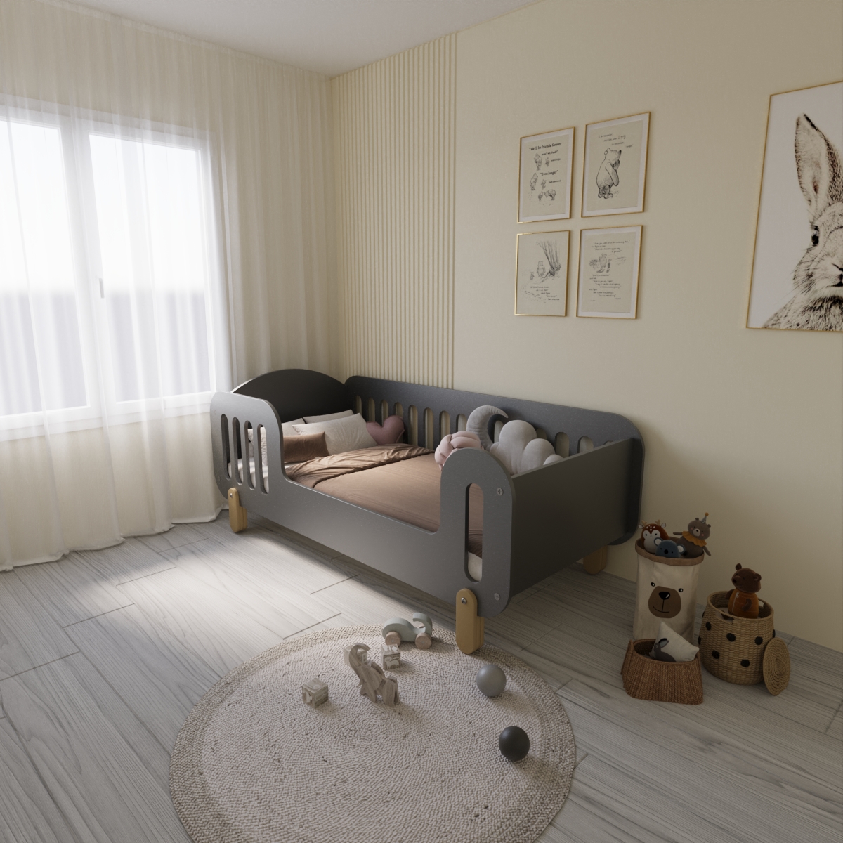 Дитяче ліжко дизайнерське Монтессорі Брунька 190×90 см - Темно-сіре