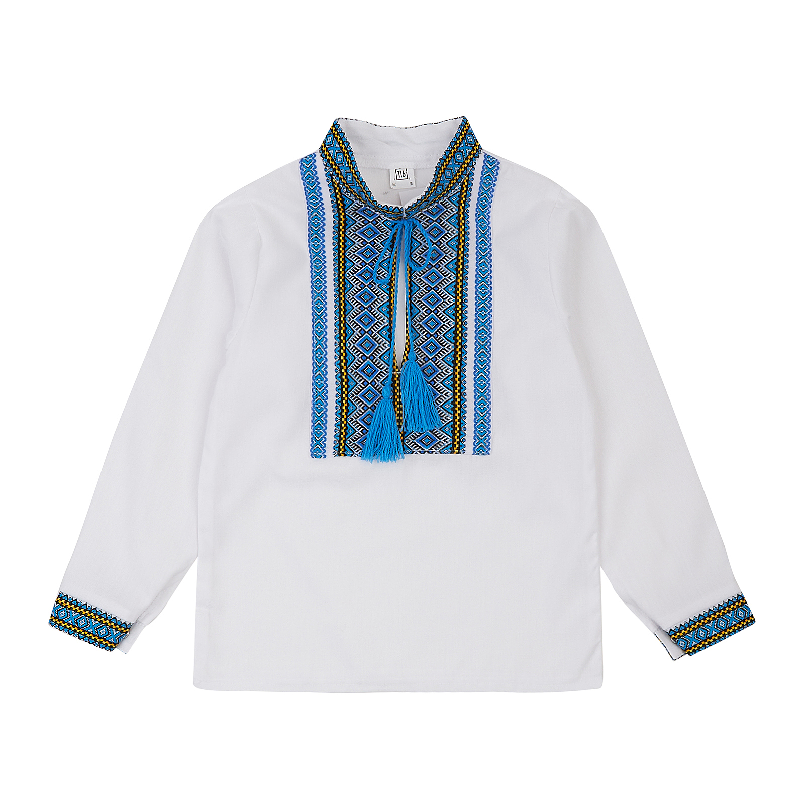 Сорочка для хлопчика з вишивкою ткане полотно блакитна вишивка Льон