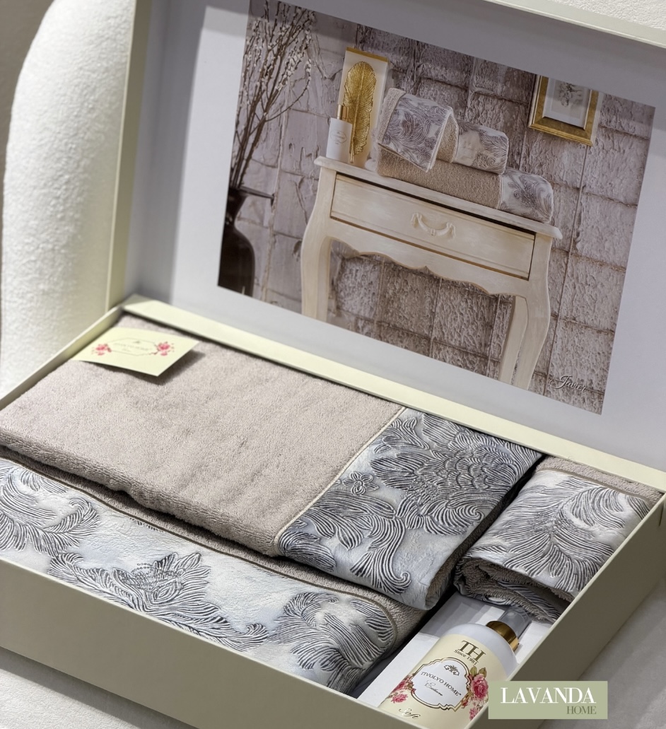 Банний комплект із трьох рушників плюс аромат для дому Javier преміум бренду Tivolyo Home