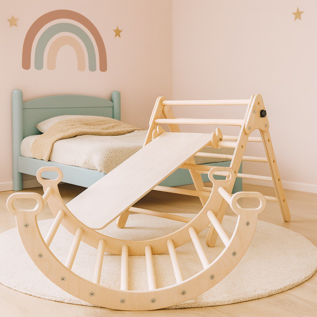 Emma – Montessori 4in1 Kletterdreieck für Babys: Pikler-Dreieck, Kletterbogen & Rutschbrett
