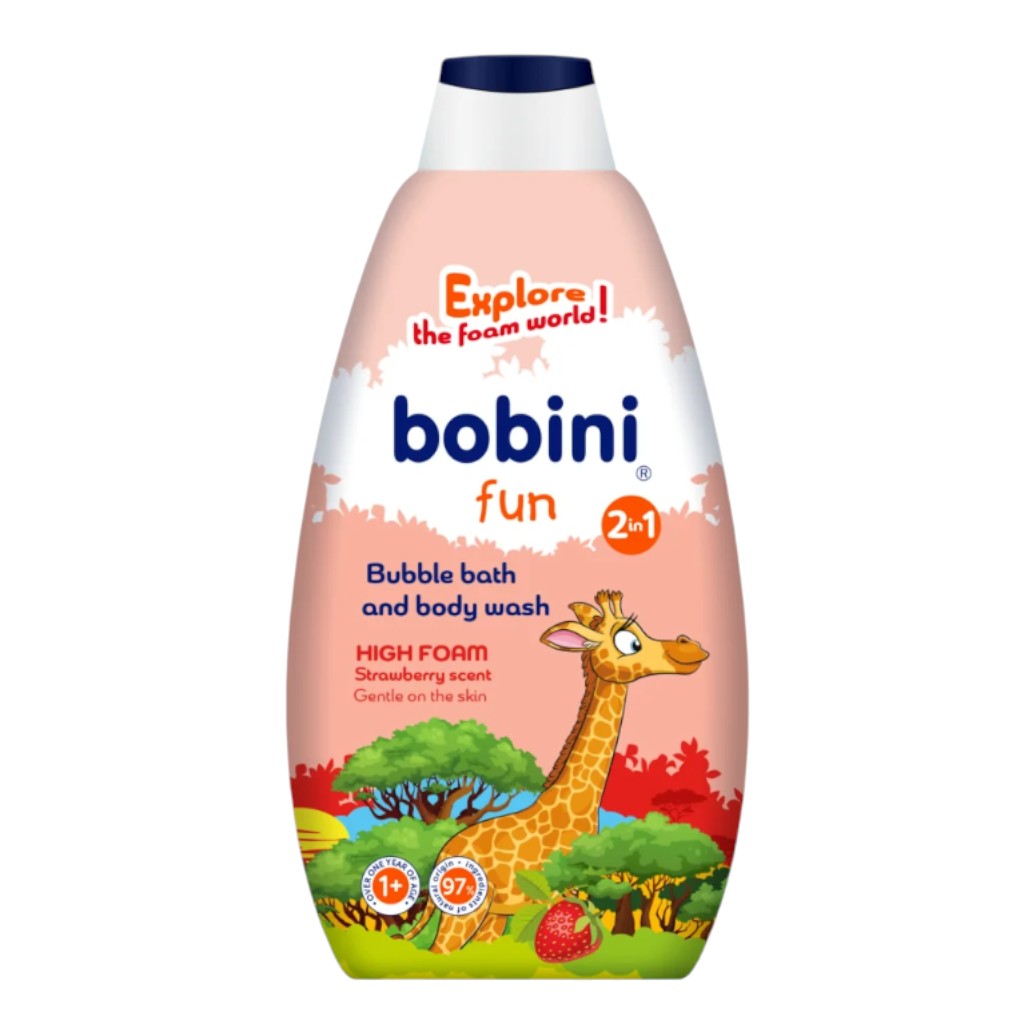 Піна для ванни та гель для душу 2 в 1 Bobini Fun Полуниця, 500мл, 1+