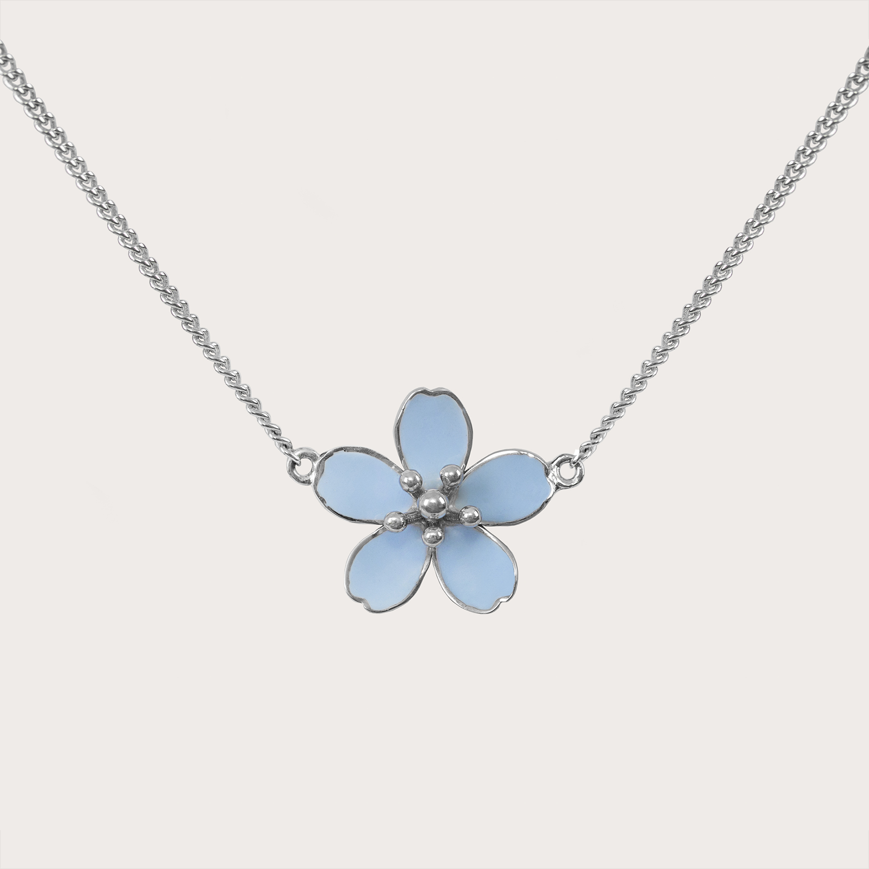 Кольє Цвіт вишні з блакитною емаллю