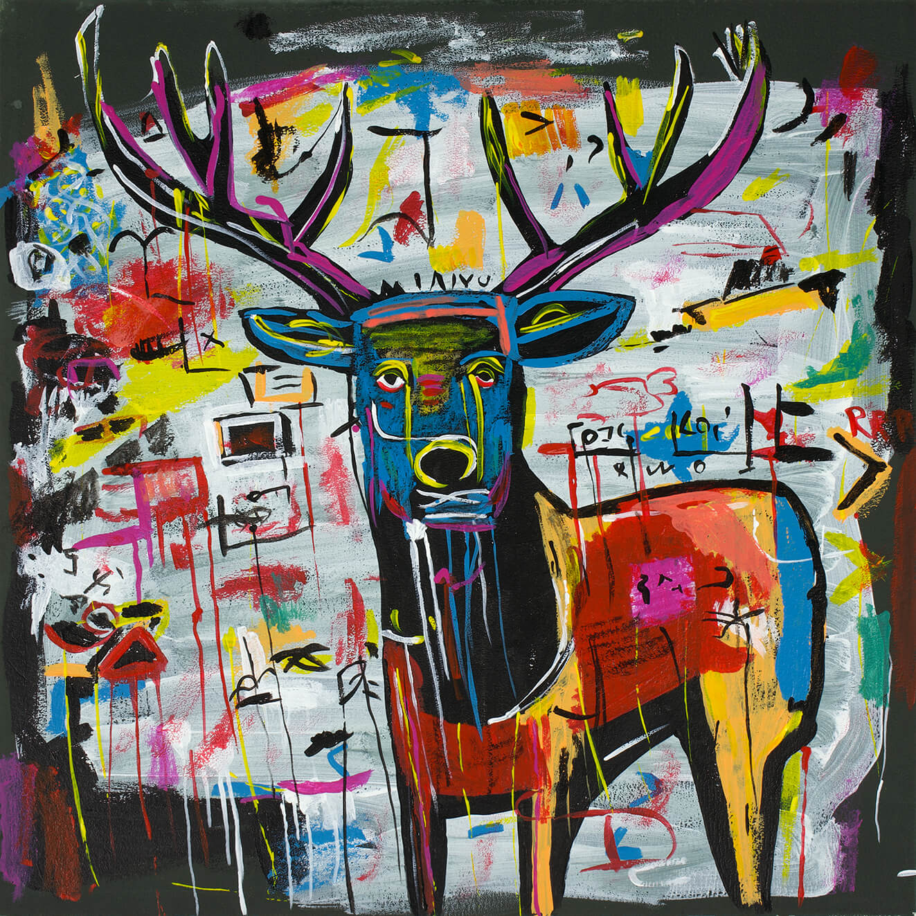Basquiat's Deer I, 30x30 cm, original acrylic painting on paper