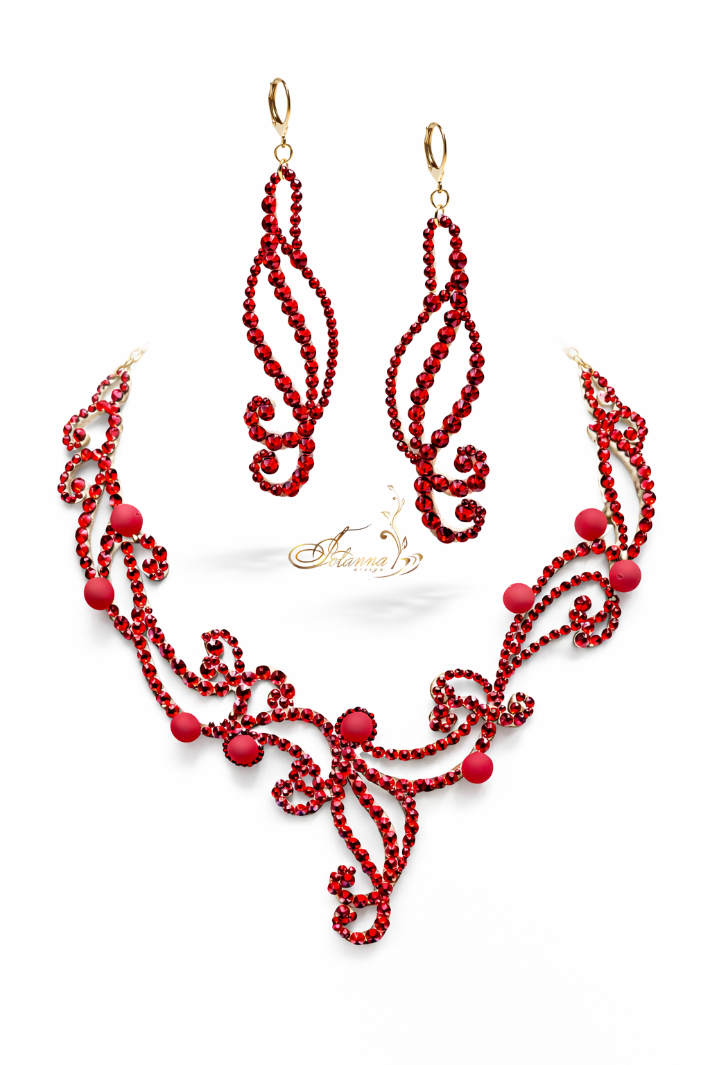 Red Crystal Necklace & Earrings Set