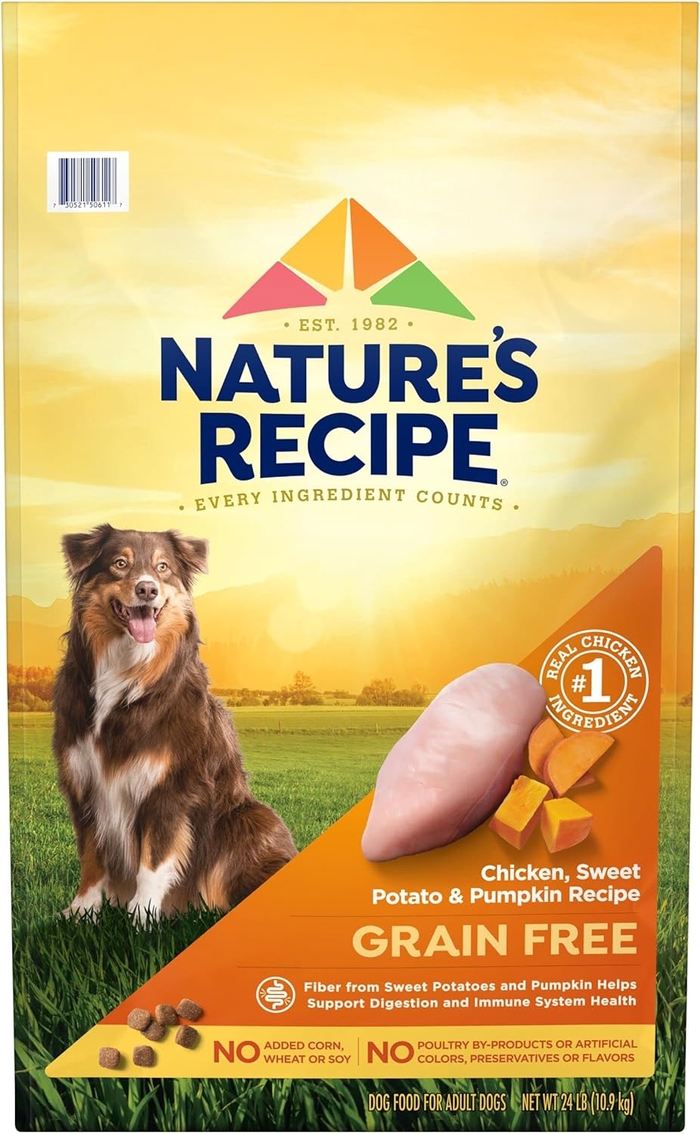 Nature′s Recipe Dry Dog Food, Grain Free Chicken, Sweet Potato & Pumpkin Recipe, 24 lb. Bag