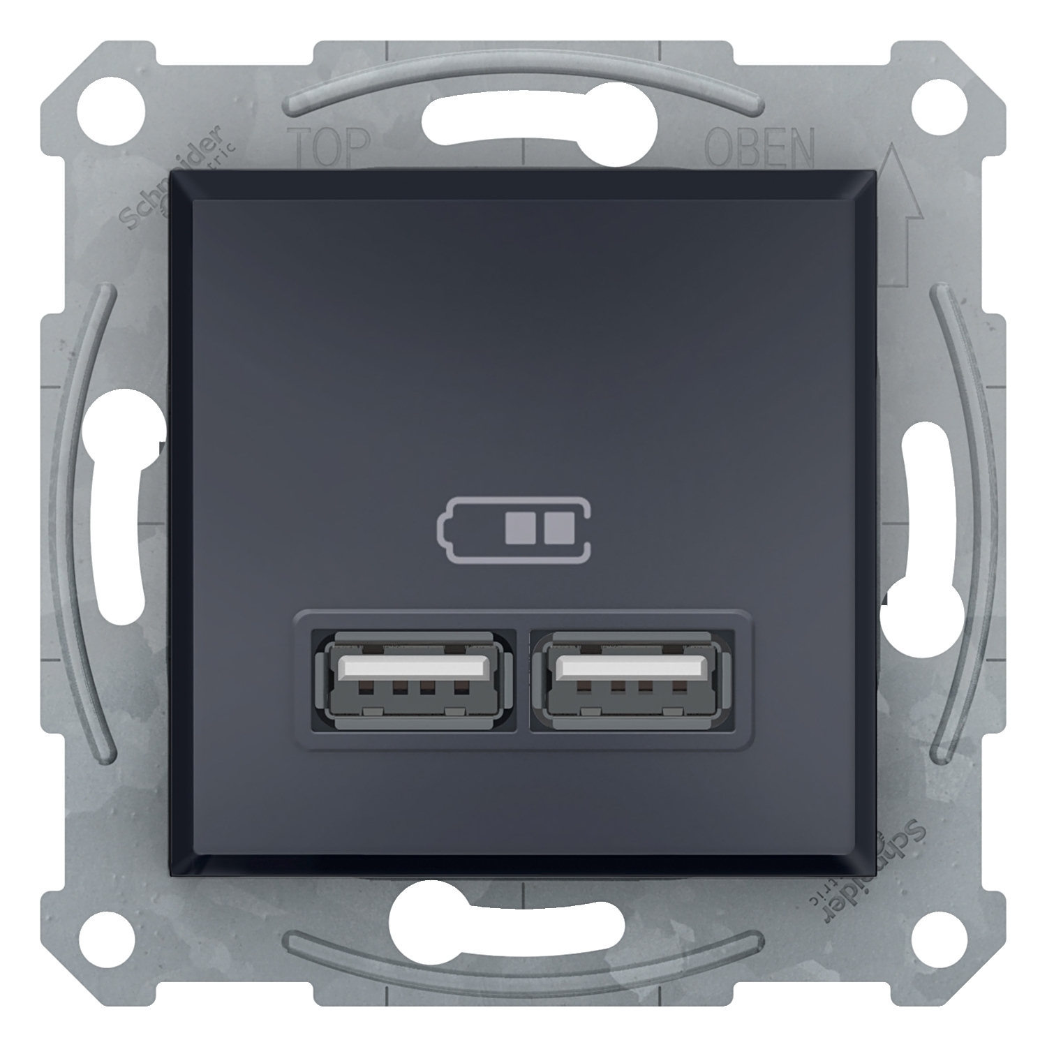 Розетка USB, 2 виходи 2.0, 5V-DC, макс 2.1A, без рамки  Asfora (4 кольори)