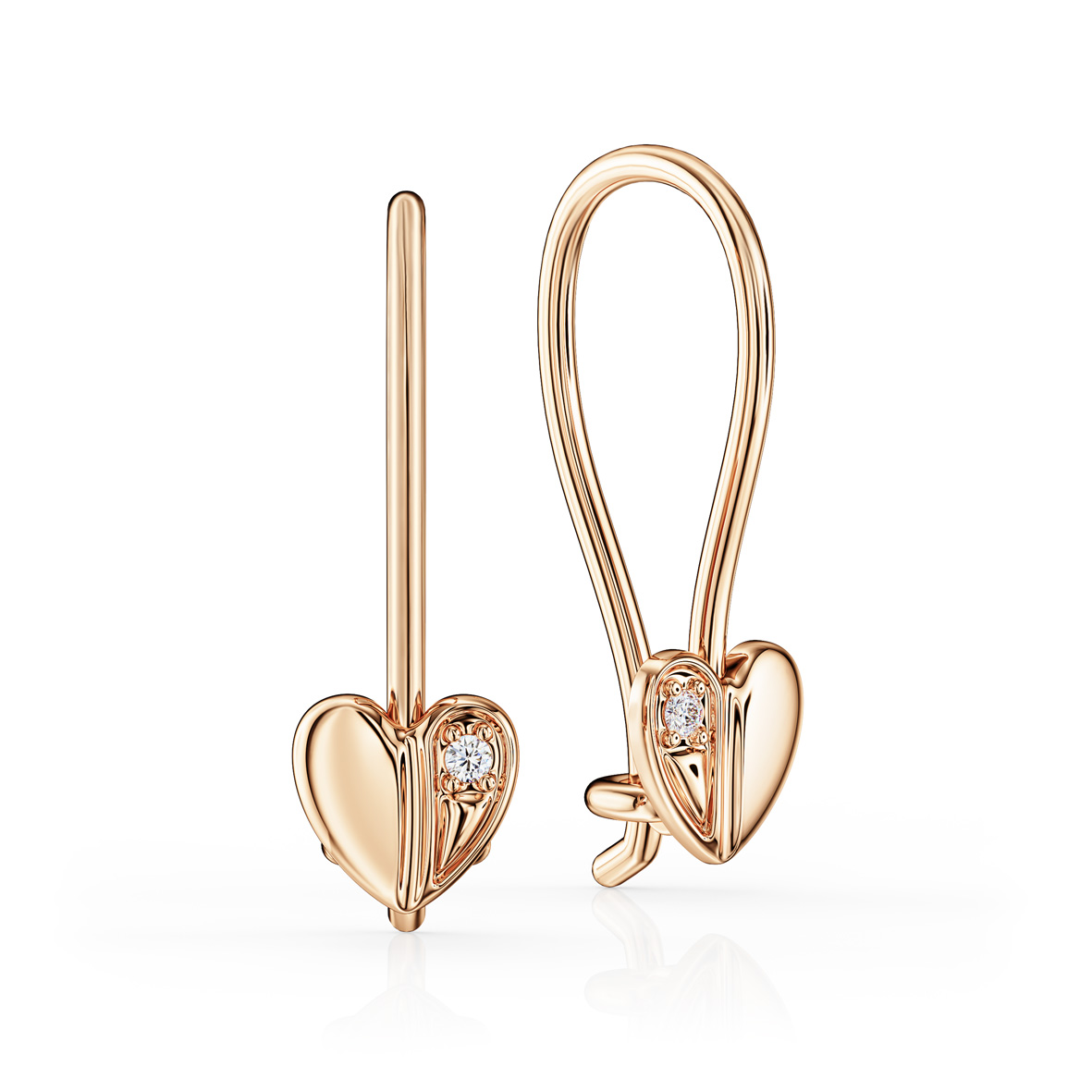 Romantische Herz-Ohrringe aus 585er Rotgold mit Zirkonia