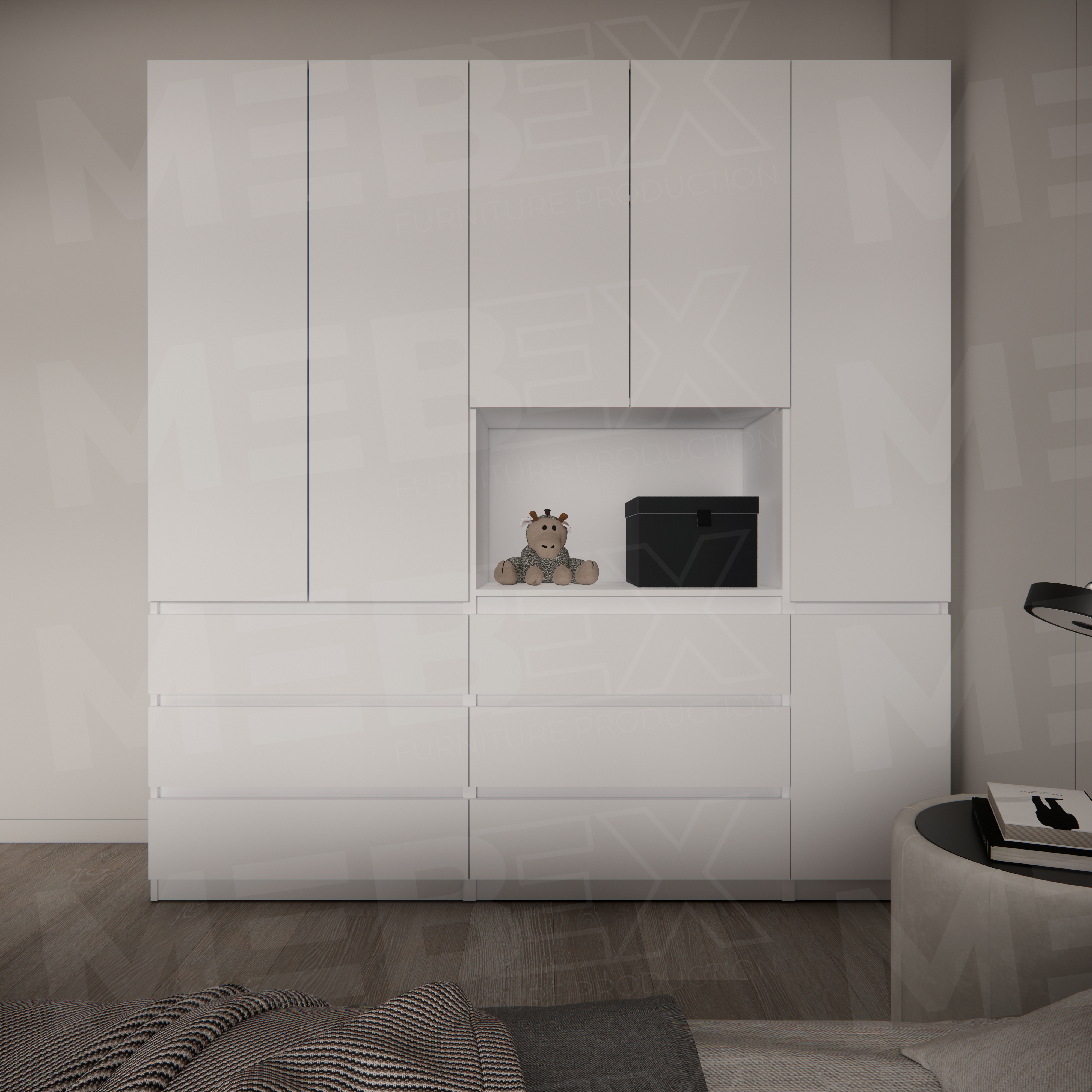 Шафа для одягу з штангою, полицями та шухлядами