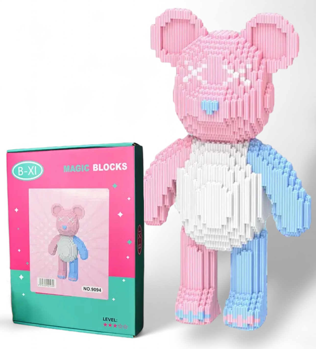 Конструктор Magic Blocks “Ведмедик Bearbrick” рожевий з блакитним ( модель - 9094)