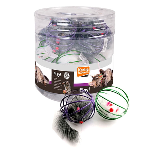 ФЛАМІНГО МИША В МЕТАЛЕВІЙ КУЛІ іграшка для котів 6 см