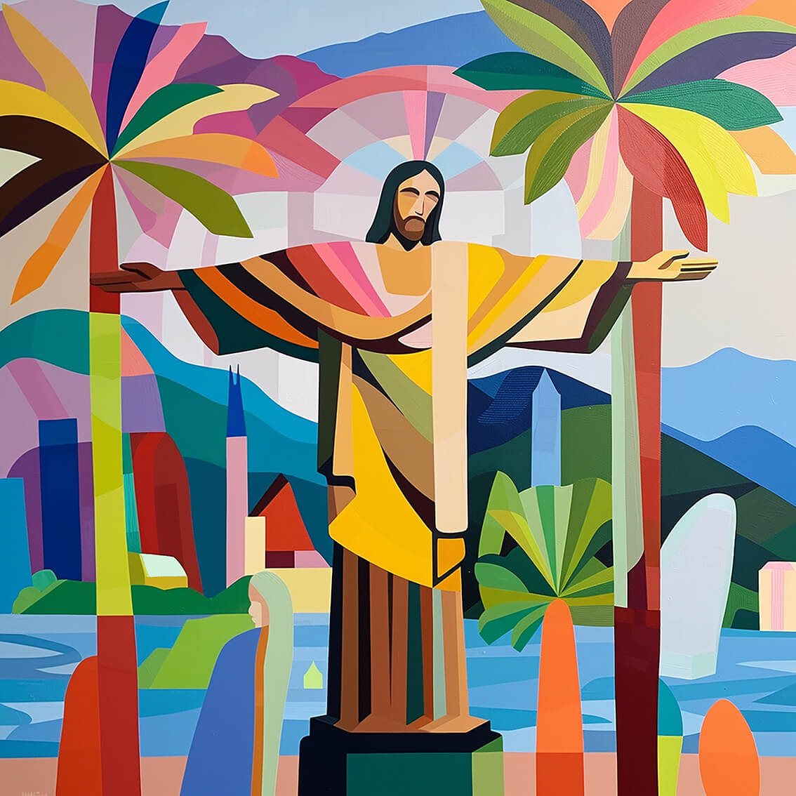 Statue of Christ in Rio, 60x60 cm, original acrylic painting on canvas