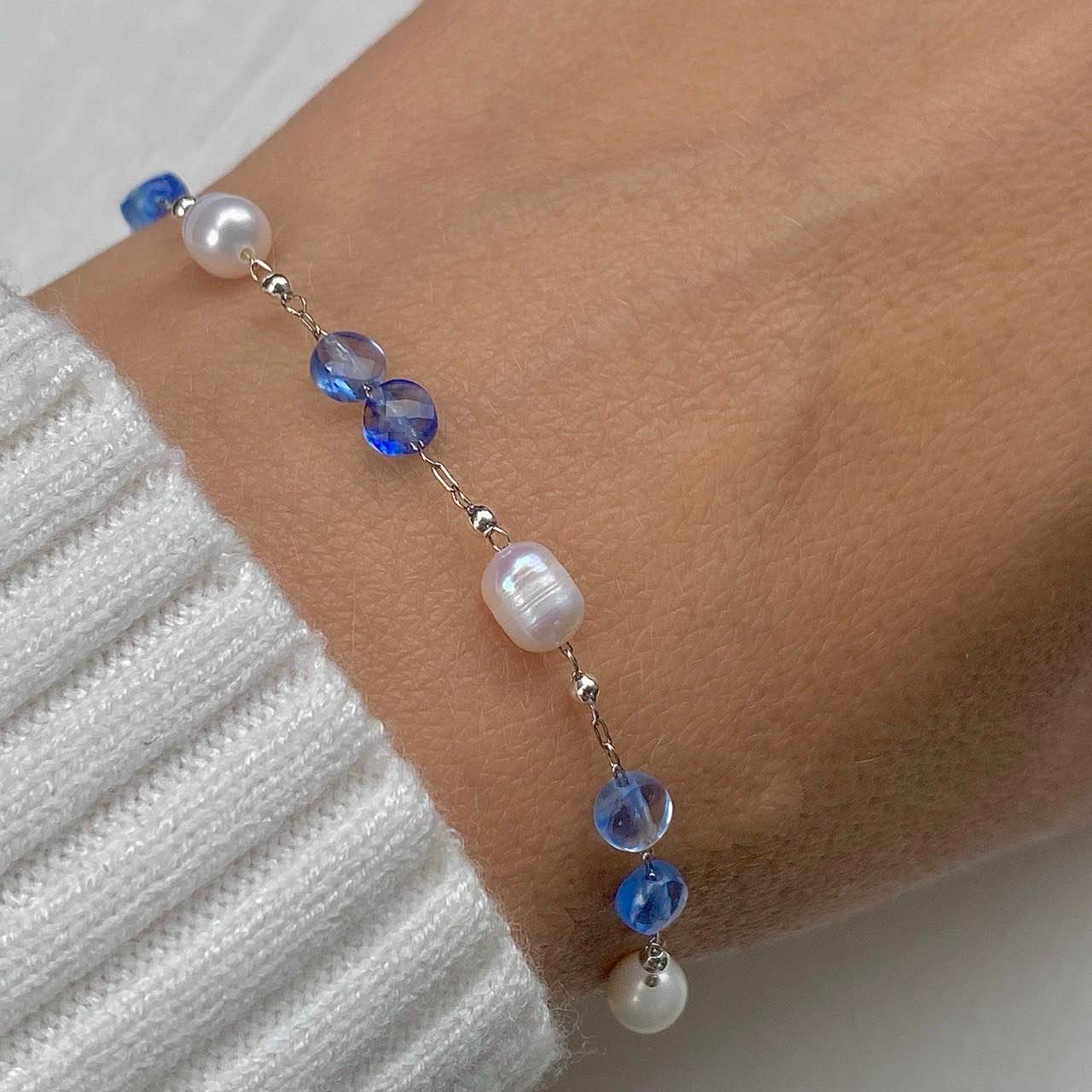 Freshwater Pearl & Aquamarine Bracelet