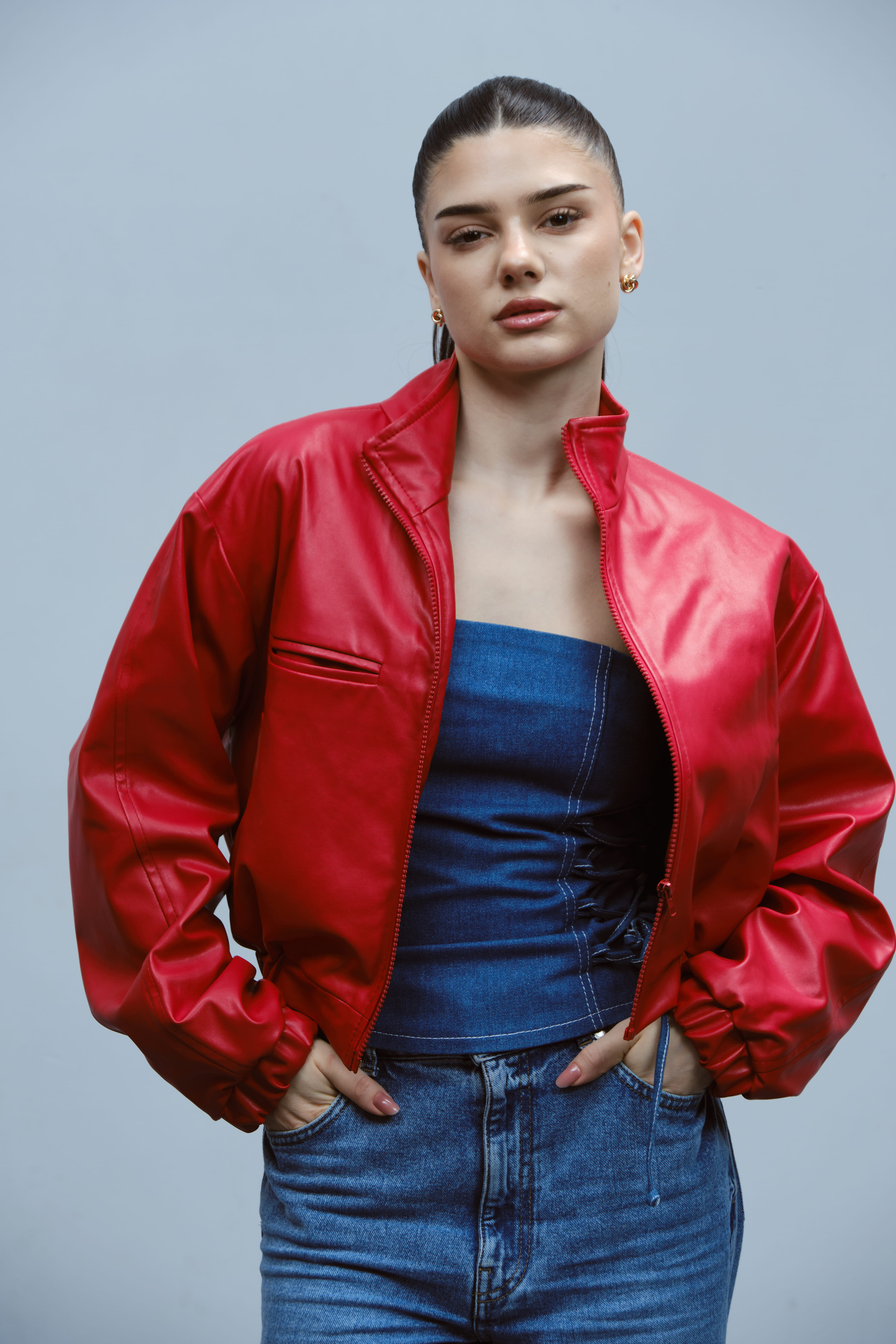 Бомбер з екошкіри RED