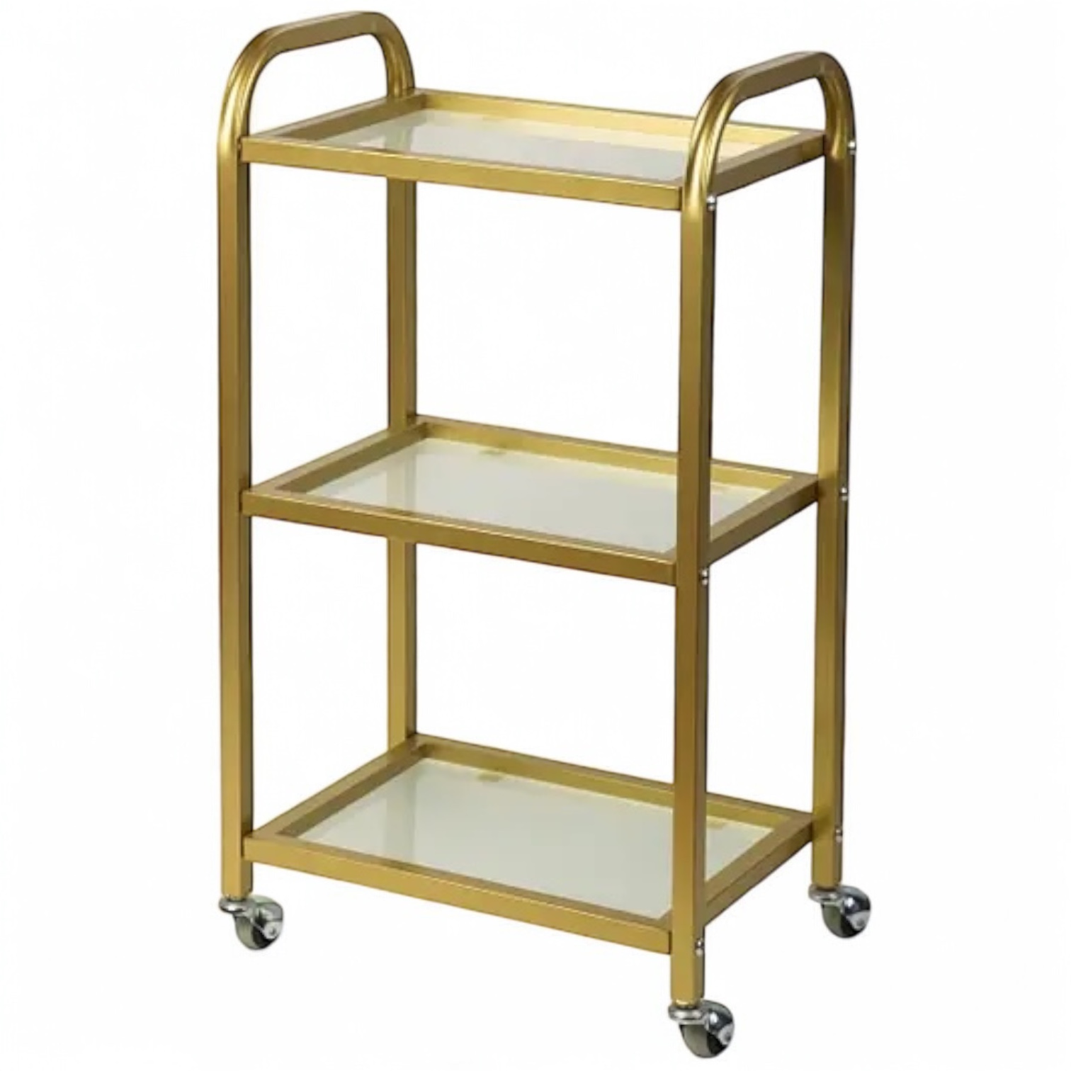 Візок косметологічний маніпуляційний з трьома полицями, золотий - скло:сатин/бронза