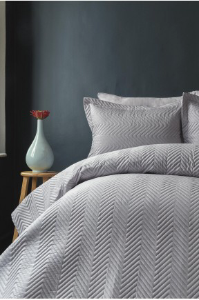 Покривало Issimo Home Simply Satin 240×260 см з 2 наволочками — натуральний сатин, сіре, стьобане