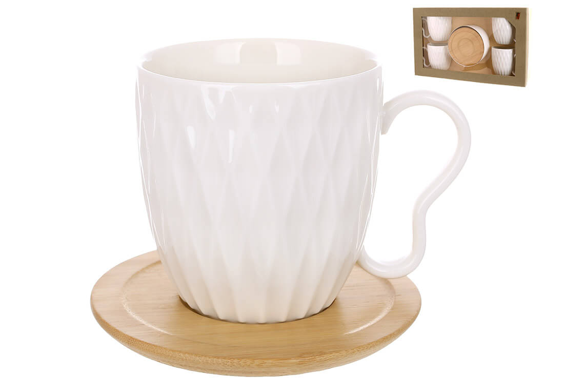 Набір порцелянових чашок з бамбуковими блюдцями Romb