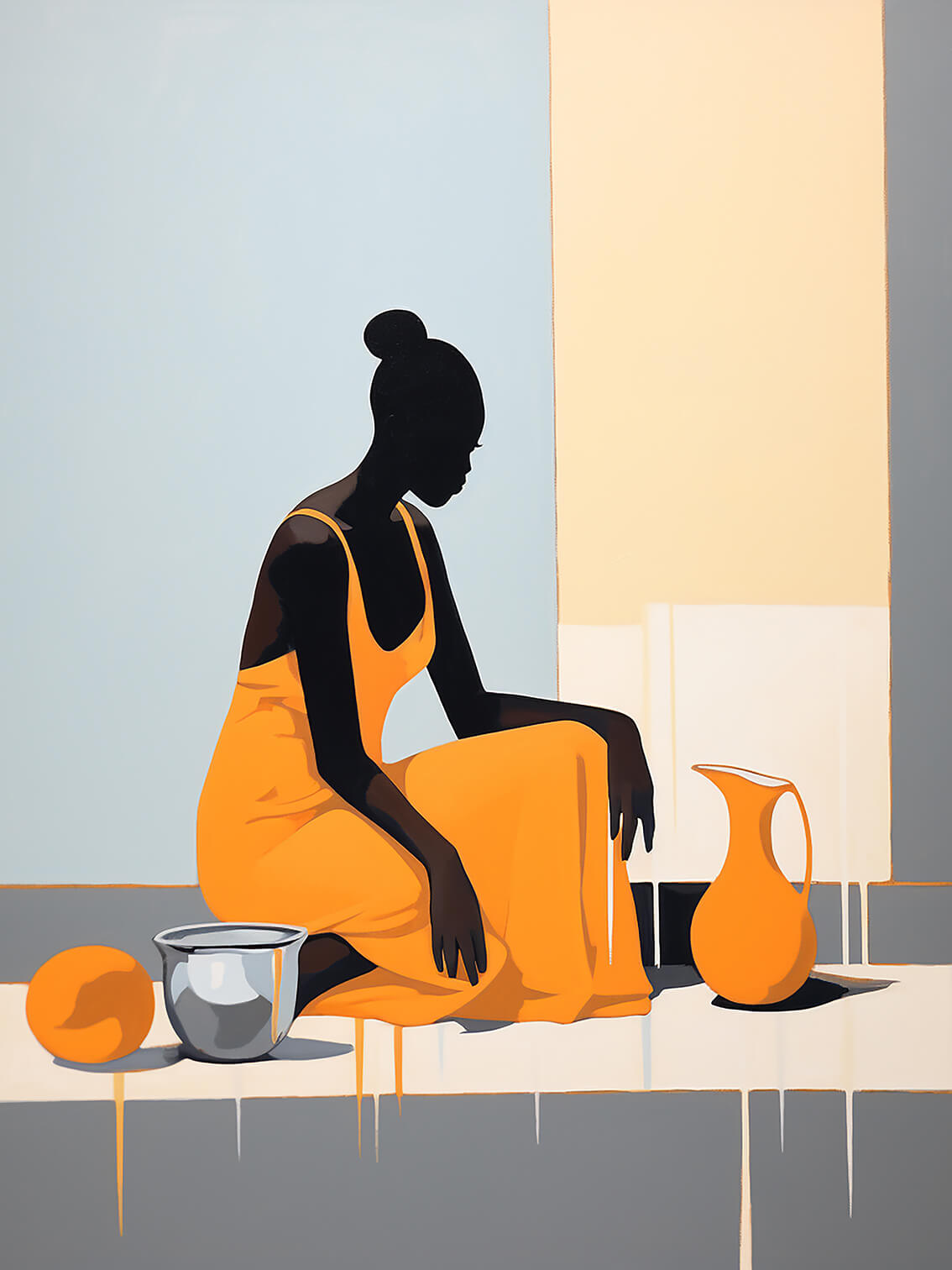 Woman with a jug, 60x80 cm, original acrylic painting on canvas