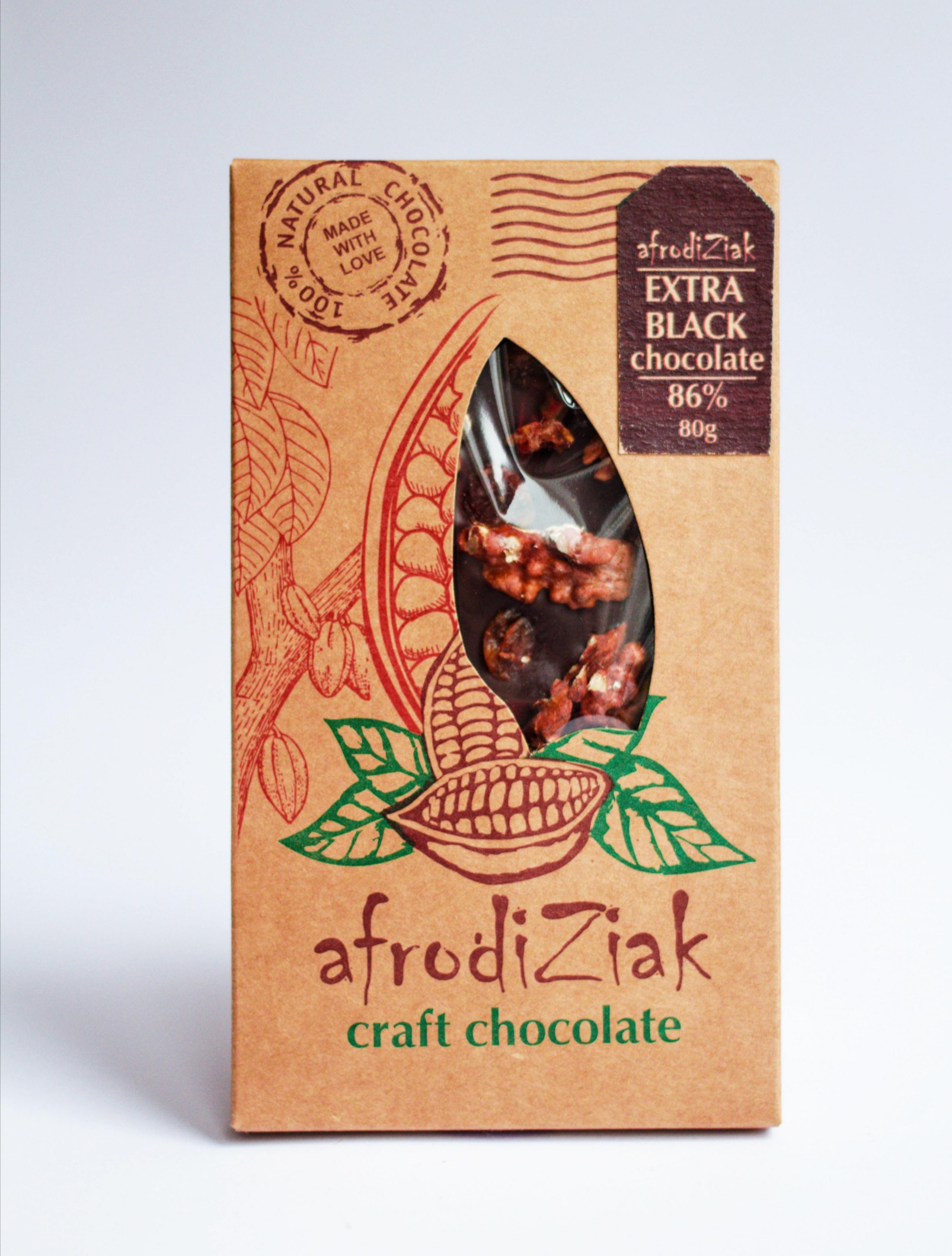 Екстра Чорний Шоколад 85 % з волоським горіхом та родзинками. ТМ Afrodiziak