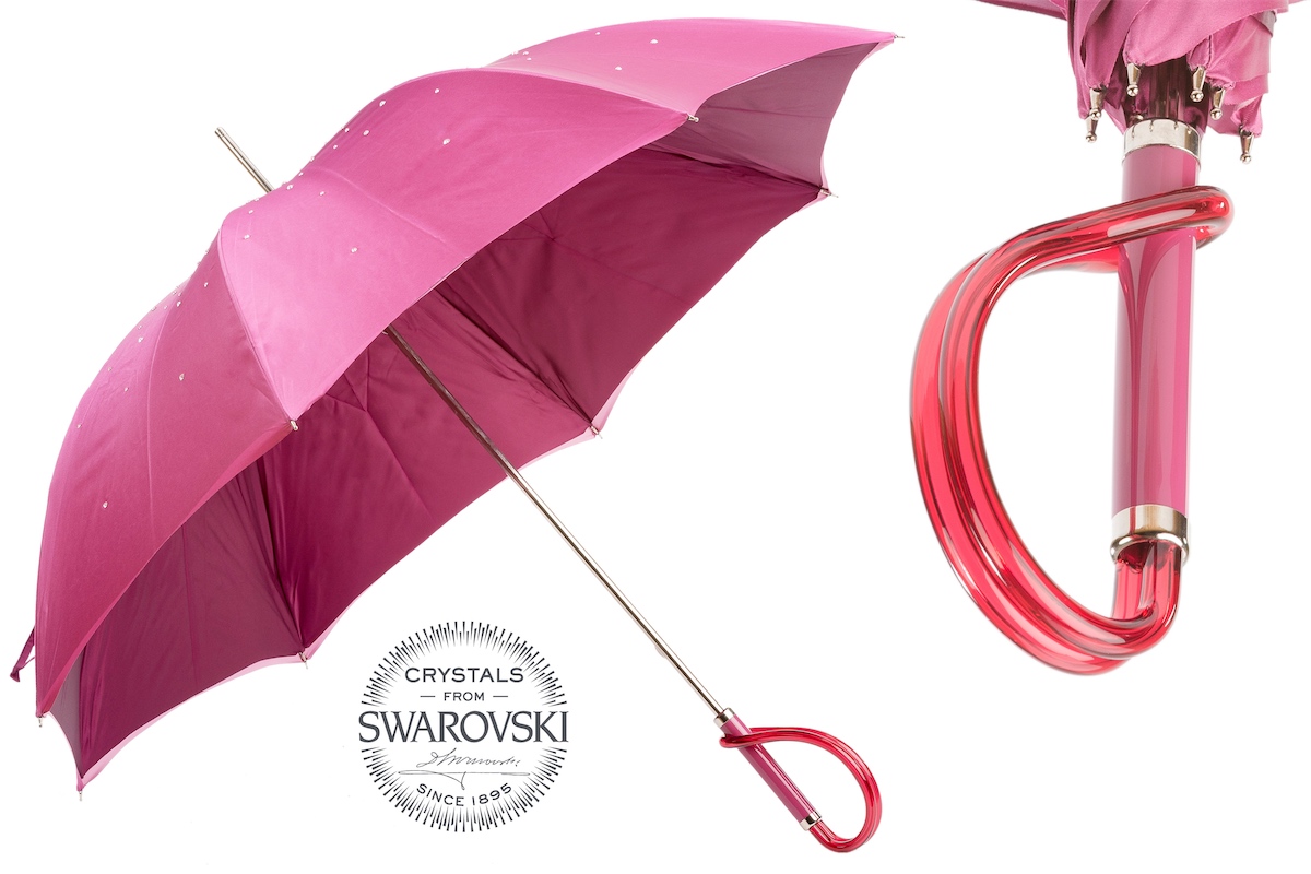 Парасолька Pasotti «Pink Swarovski®» — італійська ручна робота, подвійна тканина