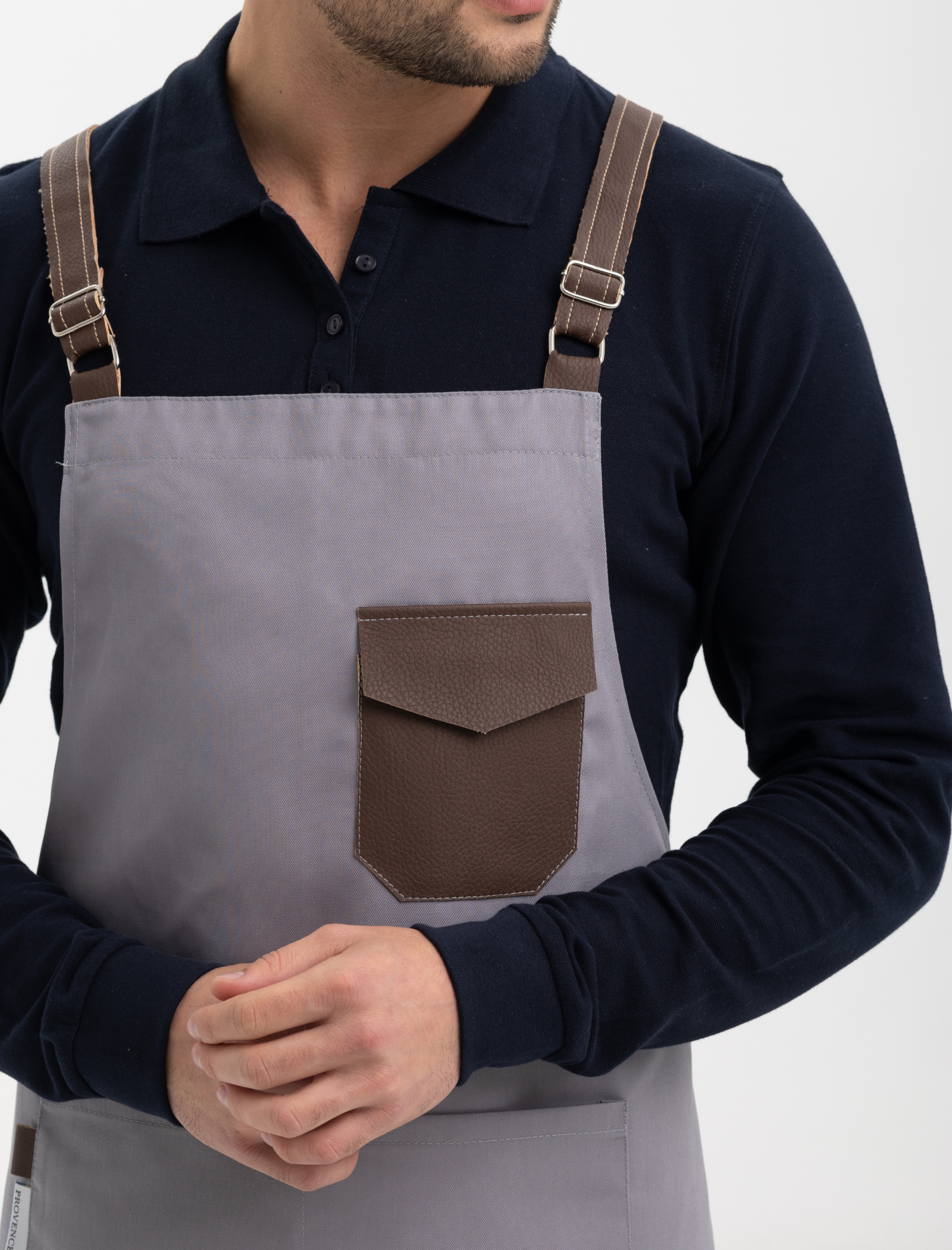 BIB APRON WITH ECO-LEATHER INSERTS