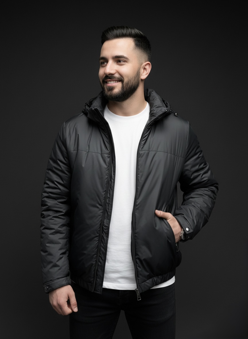 Демісезонна чоловіча куртка зі знімним капюшоном black