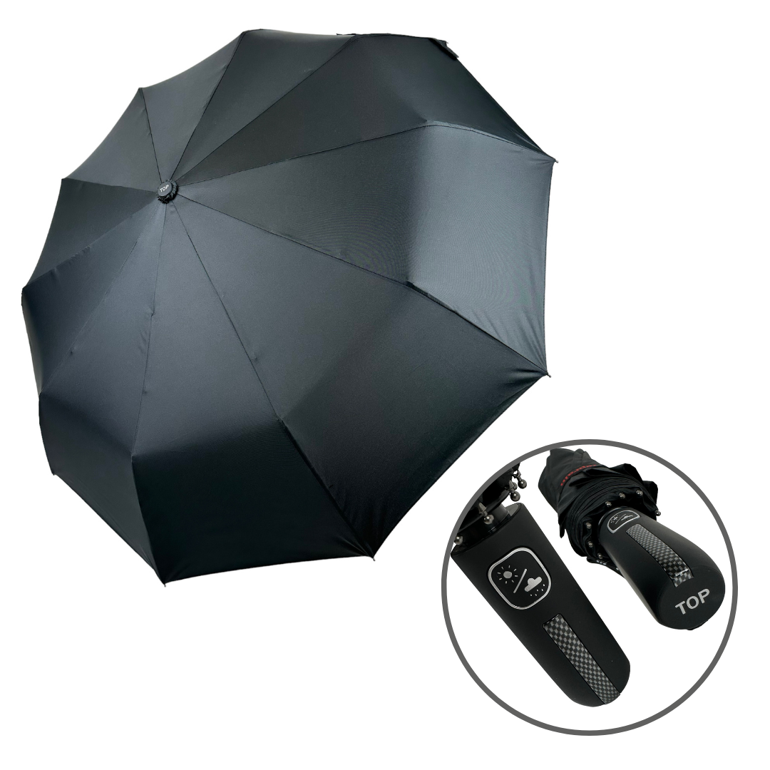 Стильна чоловіча складана парасоля-автомат на 10 подвійних шпиць із прямою ручкою від Toprain
