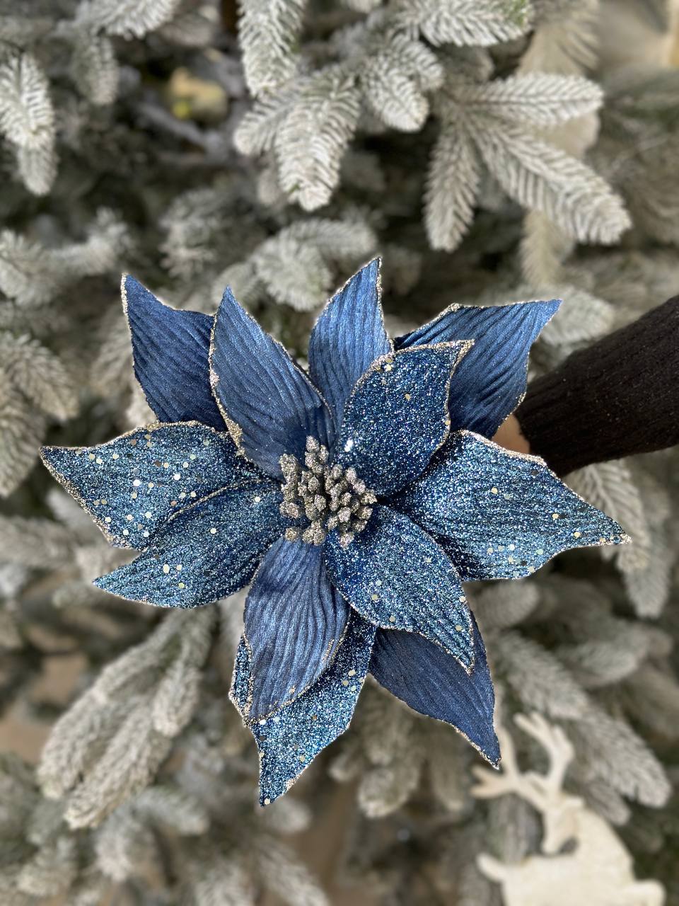 Декоративна квітка Пуансетія, 30 см, довжина ніжки 50 см, колір - королівський синій