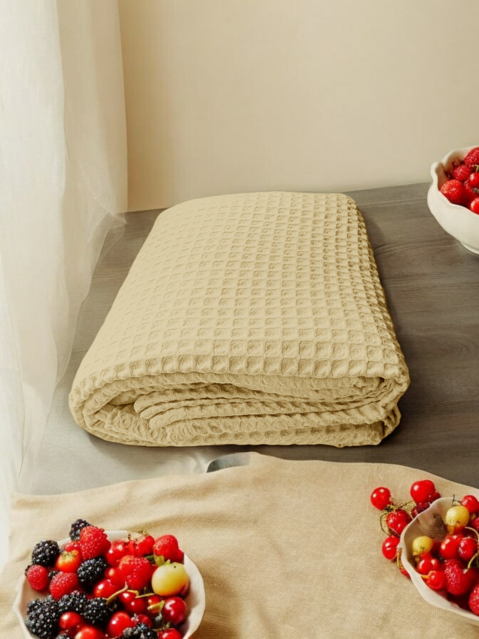 Бавовняне покривало на ліжко з "грецької вафлі" бежевий