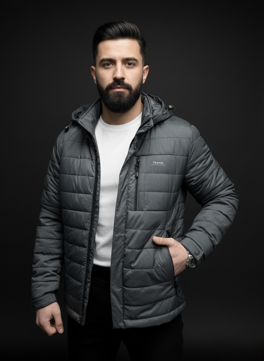 Демісезонна чоловіча куртка зі знімним капюшоном grey