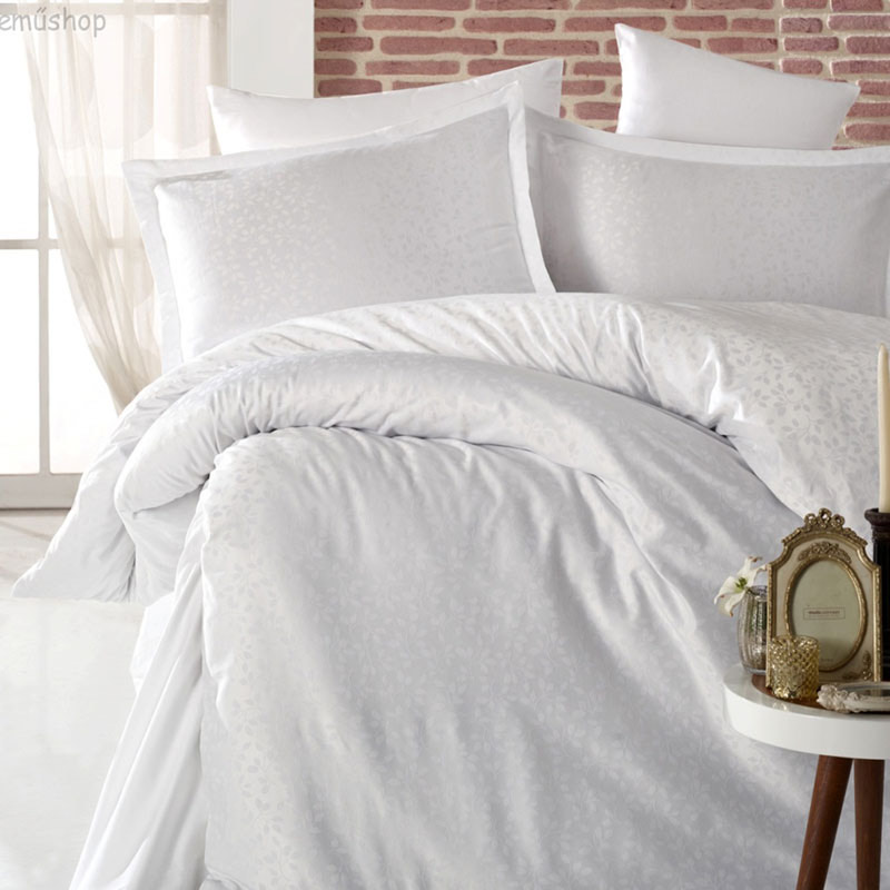 Постільна білизна з сатину-жакард, колір Leaves White