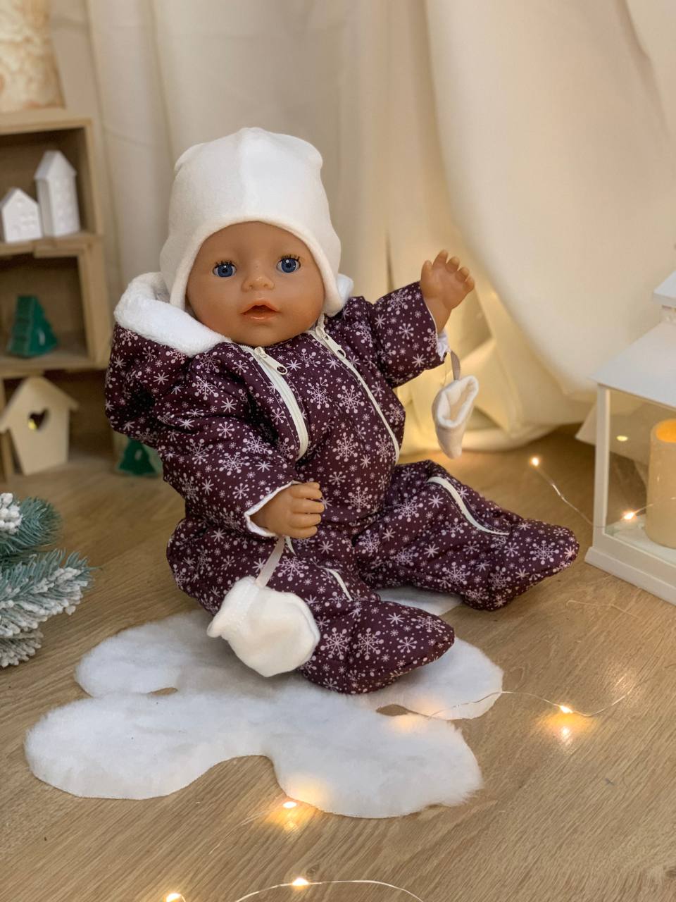 Зимові утеплені комбінезони зі сніжинками для ляльки Baby Born 43 см
