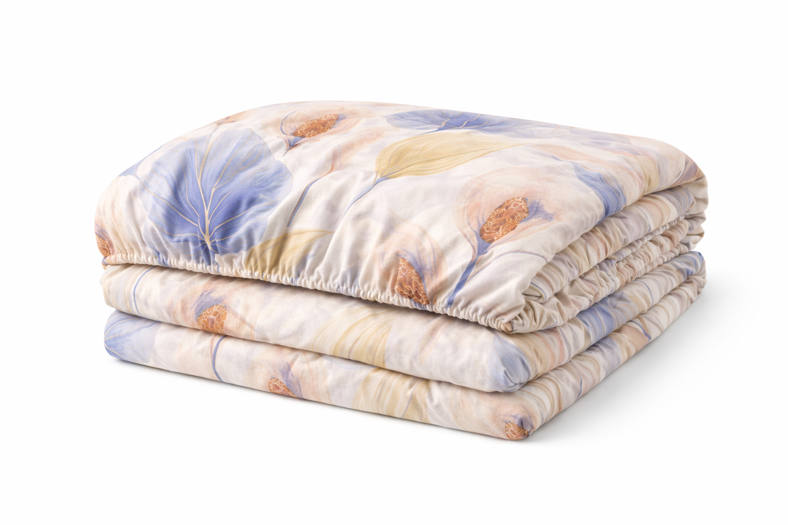 Простирадло на гумці ранфорс принт  " Сині квіти листя"