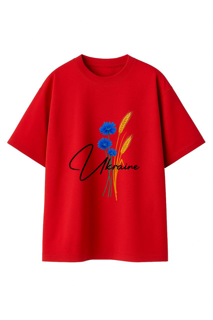 ФУТБОЛКА ОВЕРСАЙЗ ЧЕРВОНА З ПРИНТОМ 