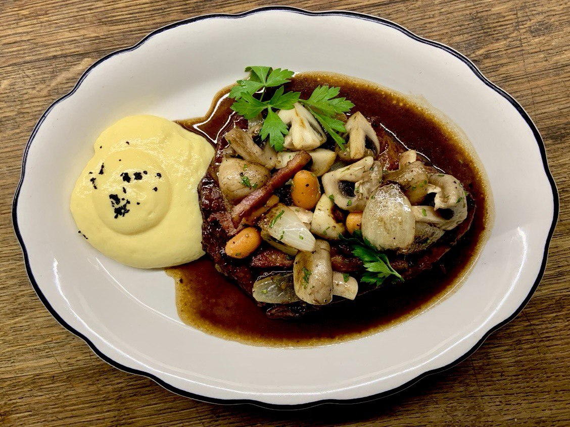 Cтейк Рібай з овочами Бургуньон та Трюфельним Голландським соусом (390)